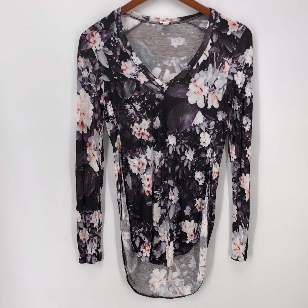 Wilfred Aritzia Floral V Neck Hi Lo Tunic Top XXS